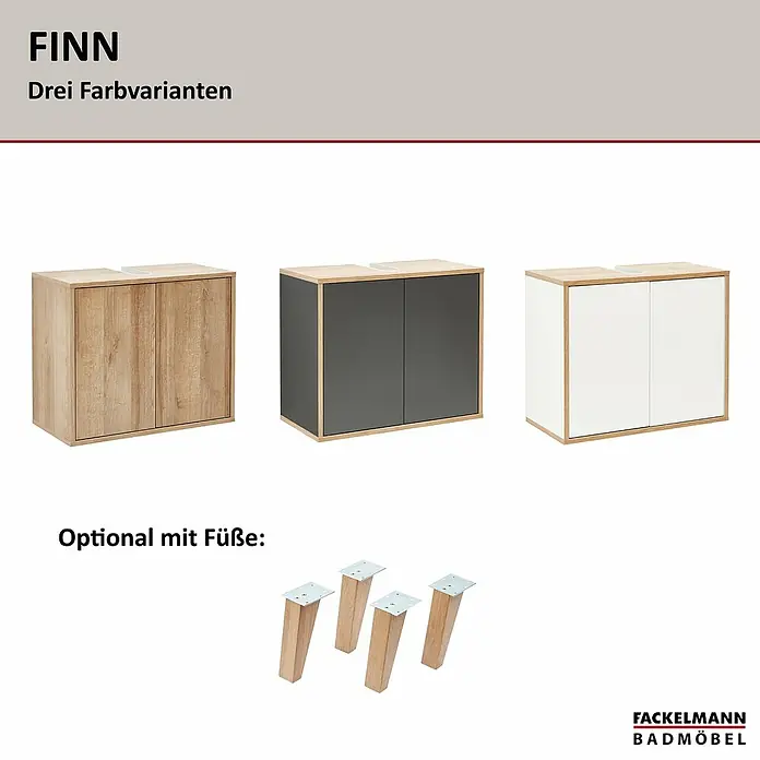 Fackelmann Finn Waschbeckenunterschrank - B x T x H: 600 x 305 x 500 mm, Ast-Eiche, Anthrazit - Badezimmermöbel Finn mit drei Farbvarianten und optionalen Füßen von Fackelmann. Stilvolle Waschtische für Ihr Badezimmer.