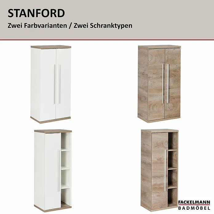 Fackelmann Stanford Bad-Midischrank - B x T x H: 502 x 320 x 1.060 mm, Nature Oak - Zwei Stanford Badezimmerschränke in verschiedenen Ausführungen und Farben.