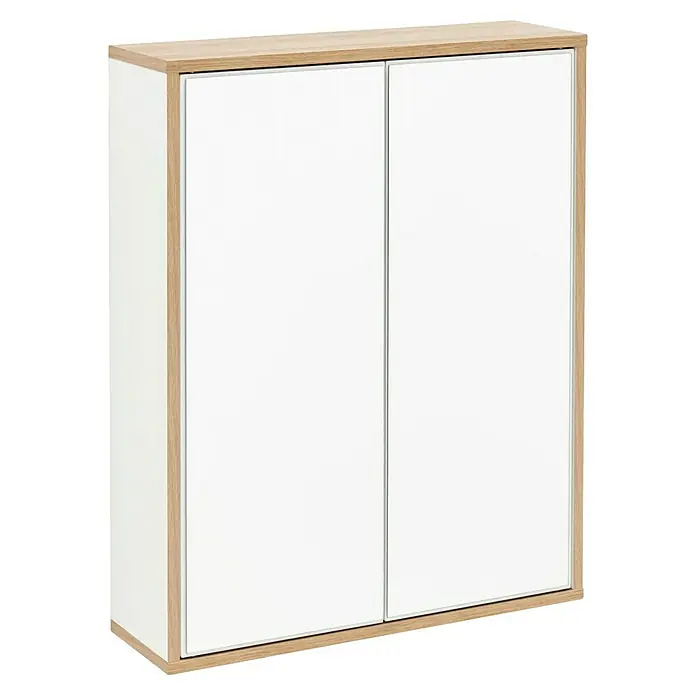 Fackelmann Finn Spiegelschrank - B x H: 600 x 750 mm, Ast-Eiche, Weiß - Modernes Sideboard mit zwei Türen in Weiß und Holzoptik. Das Möbelstück bietet Stauraum und fügt sich stilvoll in jeden Raum ein.