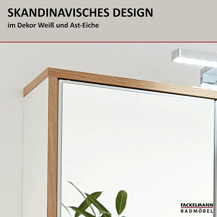 Fackelmann Finn Spiegelschrank - B x H: 600 x 750 mm, Ast-Eiche, Weiß - Ein modernes Badezimmermöbel von Fackelmann im skandinavischen Design, Weiß und Ast-Eiche Dekor für ein stilvolles Badambiente.