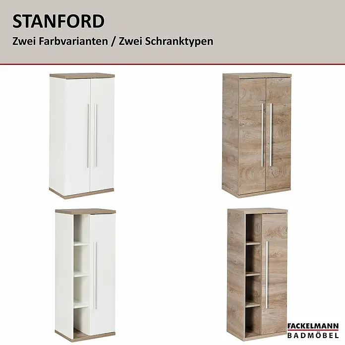 Fackelmann Stanford Bad-Midischrank - B x T x H: 418 x 320 x 1.060 mm, Nature Oak, Anschlag: rechts - STANFORD Badmöbel: Zwei Farbvarianten und Schranktypen. Diese Badezimmerschränke bieten vielfältige Gestaltungsmöglichkeiten für Ihr Badezimmer.