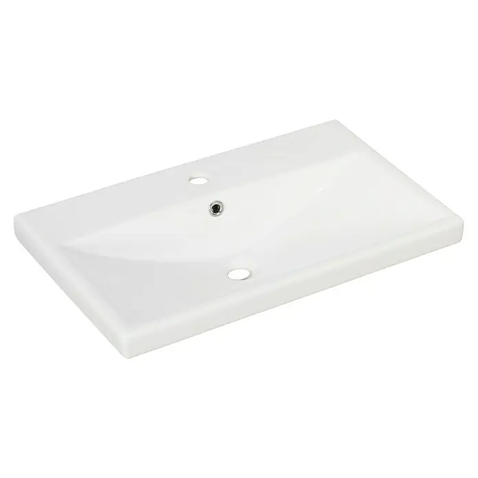 Fackelmann Stanford Waschtisch Stanford - B x H: 700 x 165 mm, Hahnloch: Mitte, Mit Überlauf, Weiß - Elegantes Keramik-Waschbecken mit Hahnloch und Überlauf, ideal für moderne Badezimmer. Die glatte Oberfläche sorgt für einfache Reinigung.