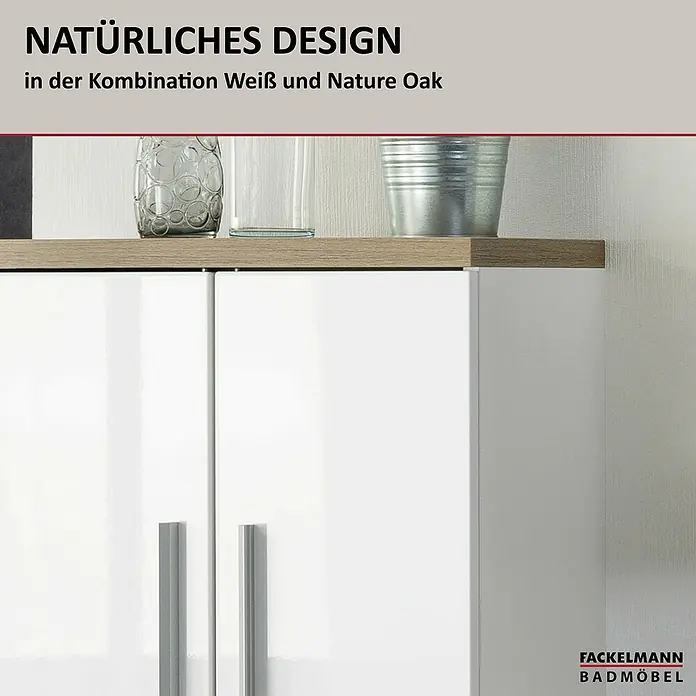 Fackelmann Stanford Bad-Midischrank - B x T x H: 502 x 320 x 1.060 mm, Nature Oak, Weiß - Badezimmermöbel mit weißem Schrank und Ablage in Nature Oak Optik. Das Möbelstück ist ein echter Hingucker in jedem Badezimmer.