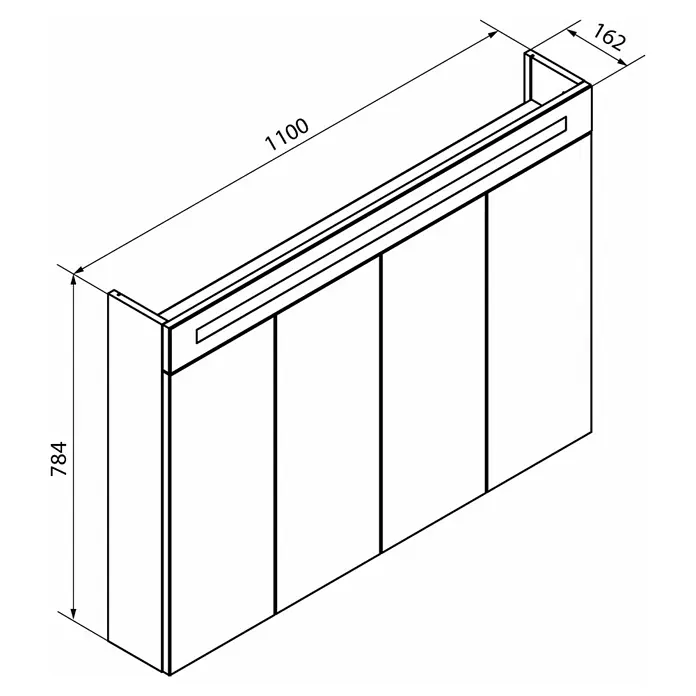 Fackelmann Stanford Spiegelschrank - B x H: 1.100 x 784 mm, Weiß - Illustration eines Wandschranks mit den Maßen 1100 x 162 x 784. Ideal für die übersichtliche Aufbewahrung im Badezimmer.