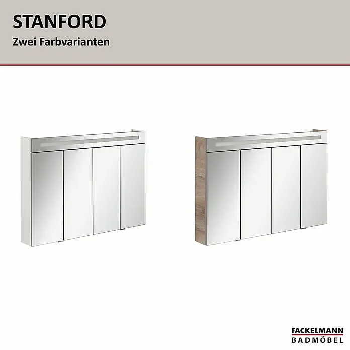 Fackelmann Stanford Spiegelschrank - B x H: 1.100 x 784 mm, Weiß - Zwei STANFORD Spiegelschränke mit je drei Türen in verschiedenen Farbvarianten für das Badezimmer.