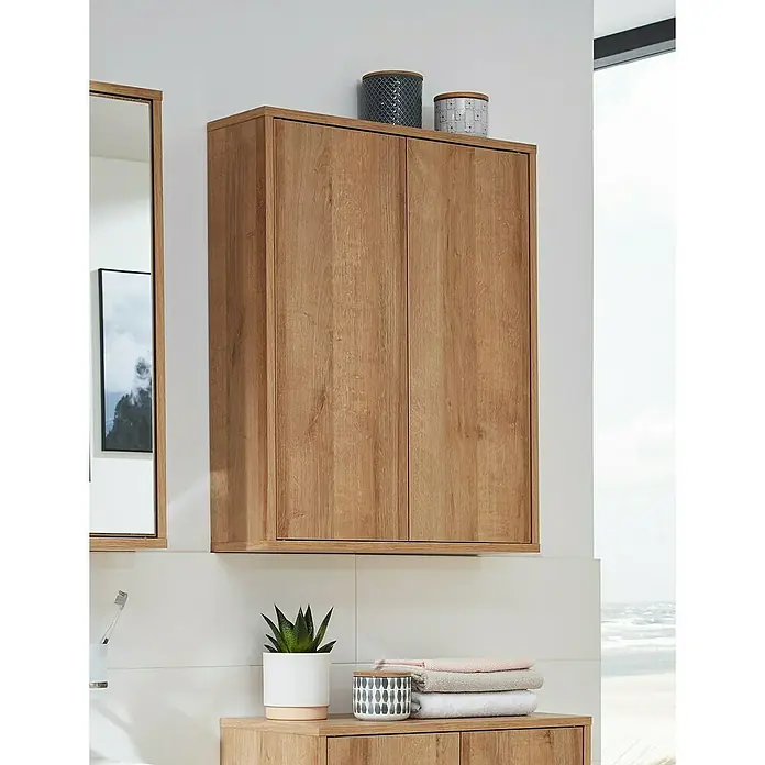 Fackelmann Finn Bad-Hängeschrank - B x T x H: 600 x 201 x 750 mm, Ast-Eiche - Dieser Badezimmerschrank in Holzoptik bietet praktischen Stauraum. Ideal für jedes moderne Badezimmer, um Ordnung zu halten.