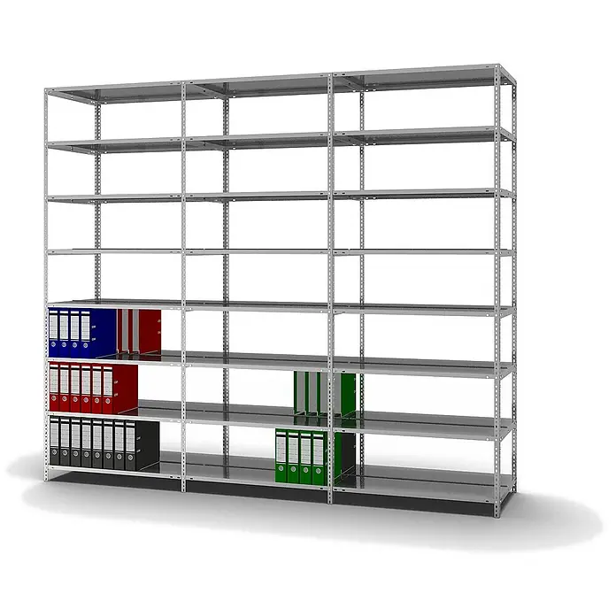 Proregal Aktenregal MAGNUS Schraubsystem - H x B x T: 255 x 100 x 60 cm, Traglast pro Boden: 90 kg, Anzahl Böden: 8 Stk., Schrauben, Verzinkt
