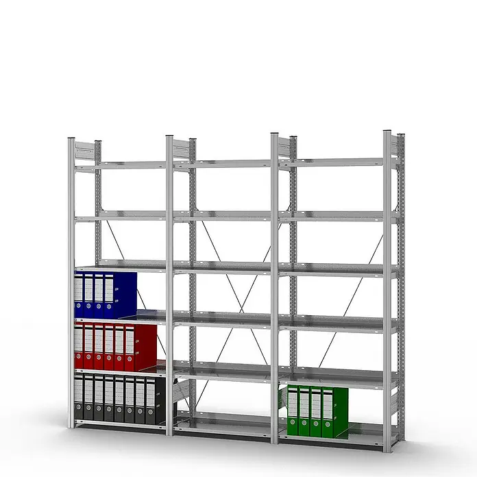 Proregal Aktenregal MAGNUS Stecksystem - H x B x T: 200 x 75 x 30 cm, Traglast pro Boden: 60 kg, Anzahl Böden: 6 Stk., Stecken, Verzinkt