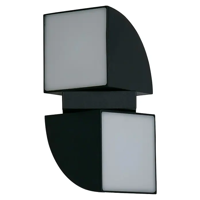 Searchlight LED-Außenwandleuchte Dakota - 8 W, 12 x 12 x 20,5 cm, Schwarz, IP44 - Eine moderne, schwarze Wandleuchte mit zwei leuchtenden Quadraten, die ein stilvolles Ambiente erzeugt. Perfekt für zeitgenössische Innenräume.