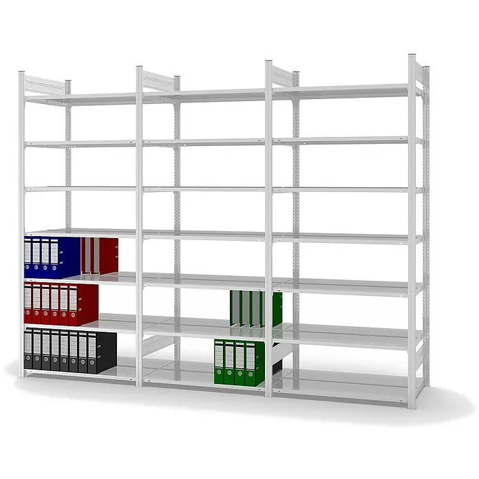 Proregal Aktenregal MAGNUS Stecksystem - H x B x T: 235 x 100 x 60 cm, Traglast pro Boden: 90 kg, Anzahl Böden: 7 Stk., Stecken, Lichtgrau