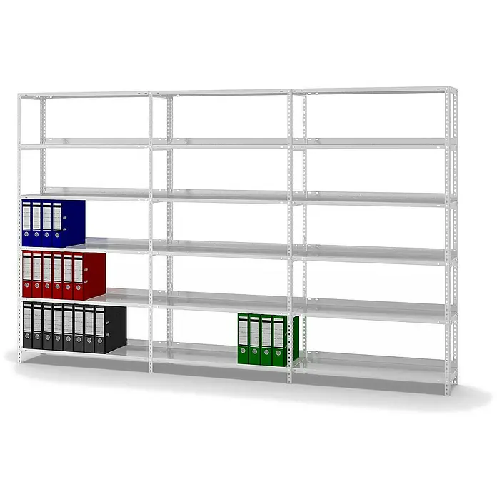 Proregal Aktenregal MAGNUS Schraubsystem - H x B x T: 185 x 100 x 30 cm, Traglast pro Boden: 60 kg, Anzahl Böden: 6 Stk., Schrauben, Lichtgrau