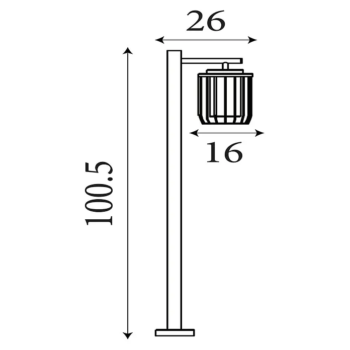 Searchlight Außenwegeleuchte Reed - 40 W, Farbe Gehäuse: Schwarz, 26 x 16 x 100,5 cm, Mit Leuchtmittel - Bild einer Laterne mit den Maßen 100,5 cm Höhe, 26 cm Breite und 16 cm Tiefe. Die Laterne hat ein schlichtes, modernes Design.