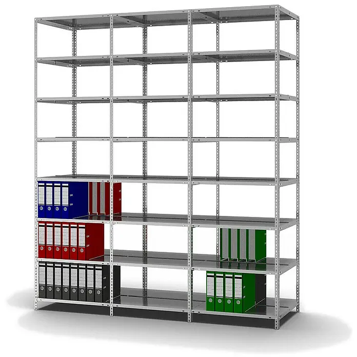 Proregal Aktenregal MAGNUS Schraubsystem - H x B x T: 255 x 75 x 60 cm, Traglast pro Boden: 90 kg, Anzahl Böden: 8 Stk., Schrauben, Verzinkt