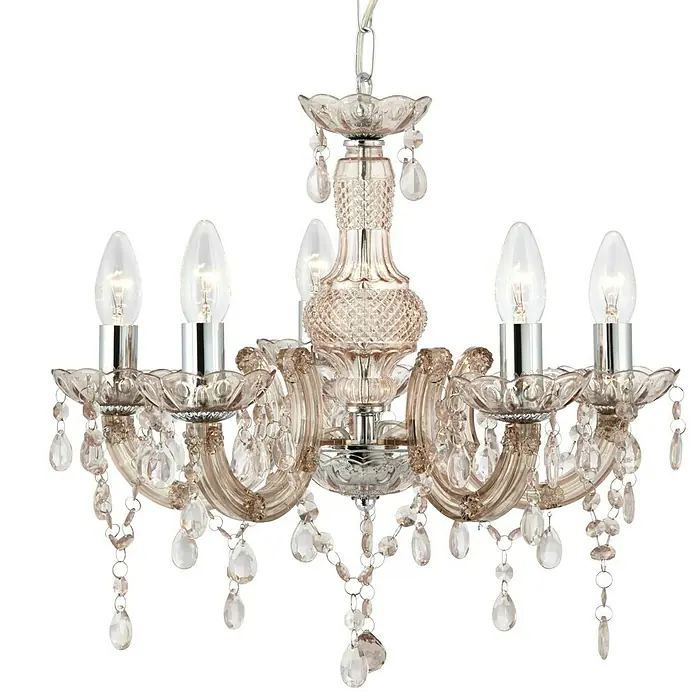 Searchlight Pendelleuchte Marie Therese - 60 W, L x B x H: 48 x 48 x 41 cm, Rosa Chrom, E14 - Elegante Kristall-Hängeleuchte mit filigranen Details und warmem Licht für eine stilvolle Atmosphäre. Perfekt als Blickfang im Wohnbereich.