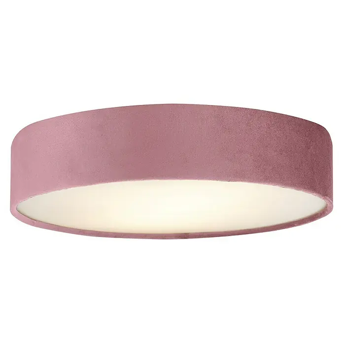 Searchlight Deckenleuchte Drum - 60 W, L x B x H: 50 x 50 x 10 cm, Pink, E27 - Rosa Deckenleuchte mit samtigem Bezug für stilvolle Beleuchtung. Perfekt für Schlafzimmer oder Wohnzimmer, sorgt sie für ein angenehmes Ambiente.