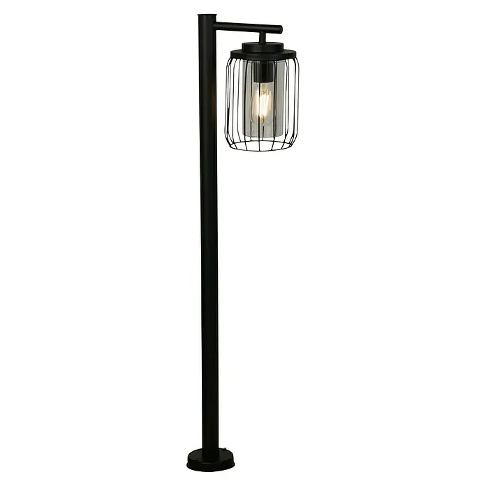 Searchlight Außenwegeleuchte Reed - 40 W, Farbe Gehäuse: Schwarz, 26 x 16 x 100,5 cm, Mit Leuchtmittel - Eine moderne schwarze Außenleuchte mit einem dekorativen Käfig und einer warm leuchtenden Glühbirne.