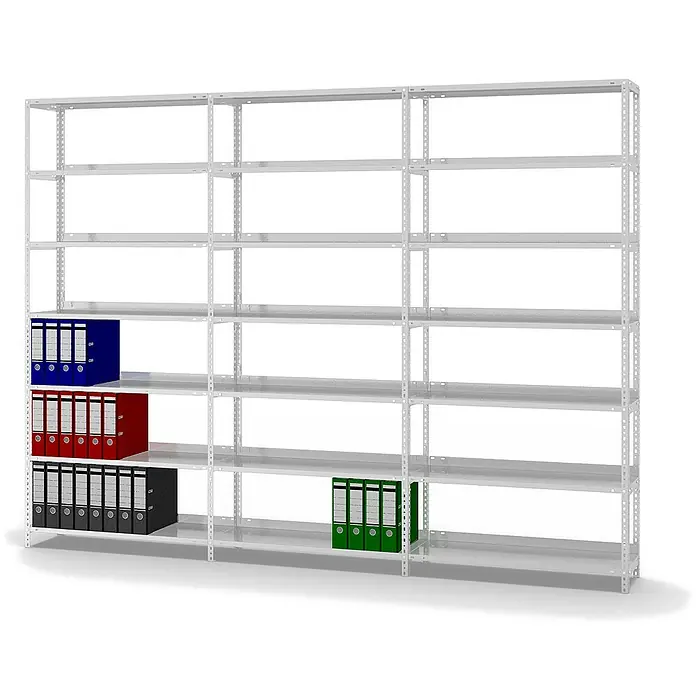Proregal Aktenregal MAGNUS Schraubsystem - H x B x T: 220 x 100 x 30 cm, Traglast pro Boden: 60 kg, Anzahl Böden: 7 Stk., Schrauben, Lichtgrau