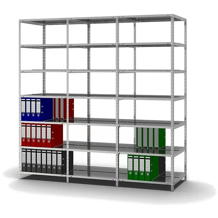 Proregal Aktenregal MAGNUS Schraubsystem - H x B x T: 220 x 75 x 60 cm, Traglast pro Boden: 90 kg, Anzahl Böden: 7 Stk., Schrauben, Verzinkt