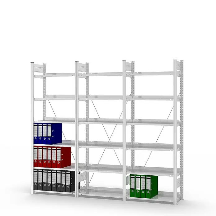 Proregal Aktenregal MAGNUS Stecksystem - H x B x T: 200 x 75 x 30 cm, Traglast pro Boden: 60 kg, Anzahl Böden: 6 Stk., Stecken, Lichtgrau