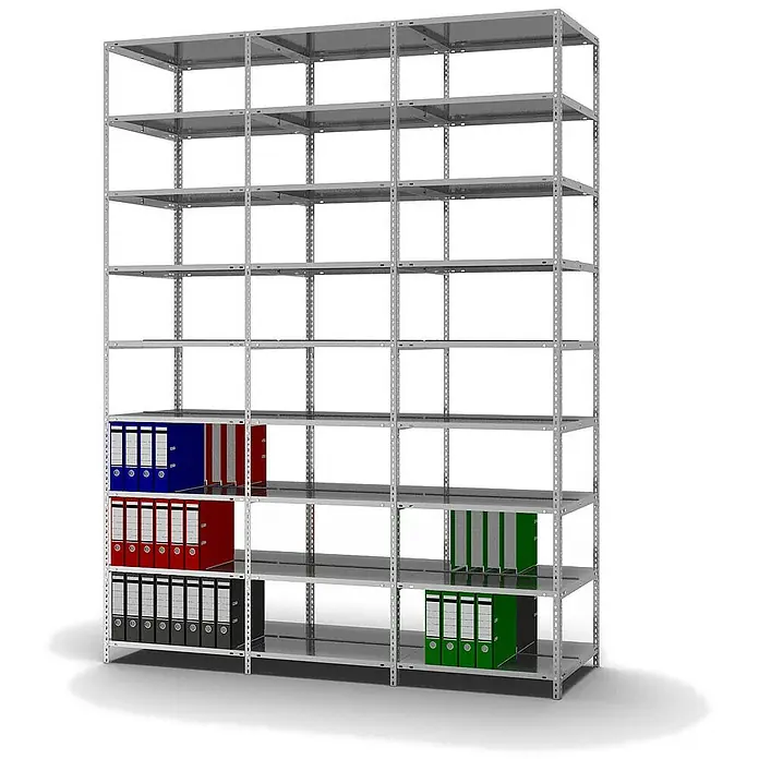 Proregal Aktenregal MAGNUS Schraubsystem - H x B x T: 290 x 75 x 60 cm, Traglast pro Boden: 90 kg, Anzahl Böden: 9 Stk., Schrauben, Verzinkt