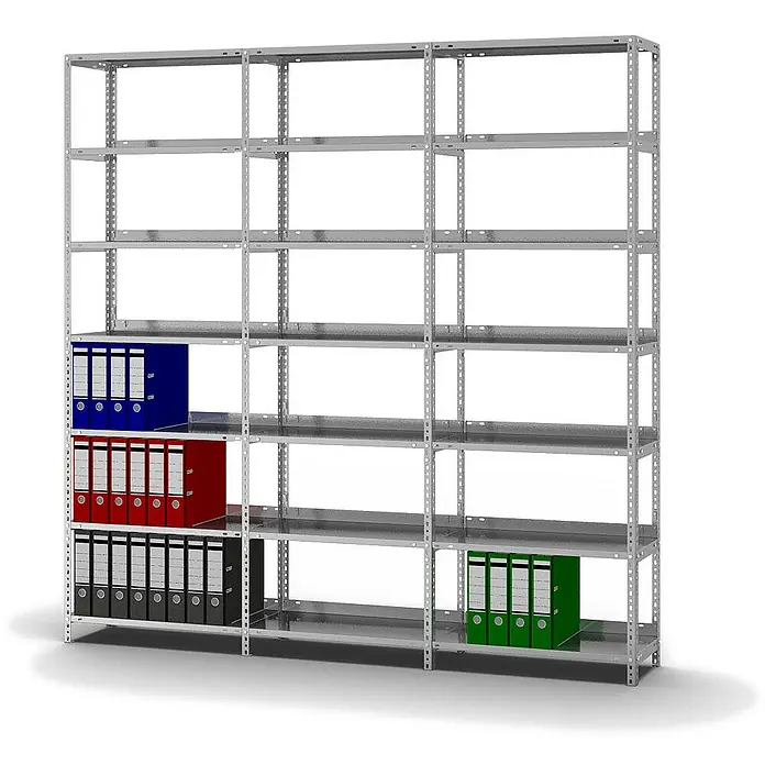 Proregal Aktenregal MAGNUS Schraubsystem - H x B x T: 220 x 75 x 30 cm, Traglast pro Boden: 60 kg, Anzahl Böden: 7 Stk., Schrauben, Verzinkt