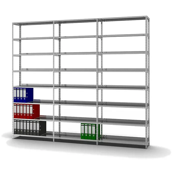 Proregal Aktenregal MAGNUS Schraubsystem - H x B x T: 255 x 100 x 30 cm, Traglast pro Boden: 60 kg, Anzahl Böden: 8 Stk., Schrauben, Verzinkt