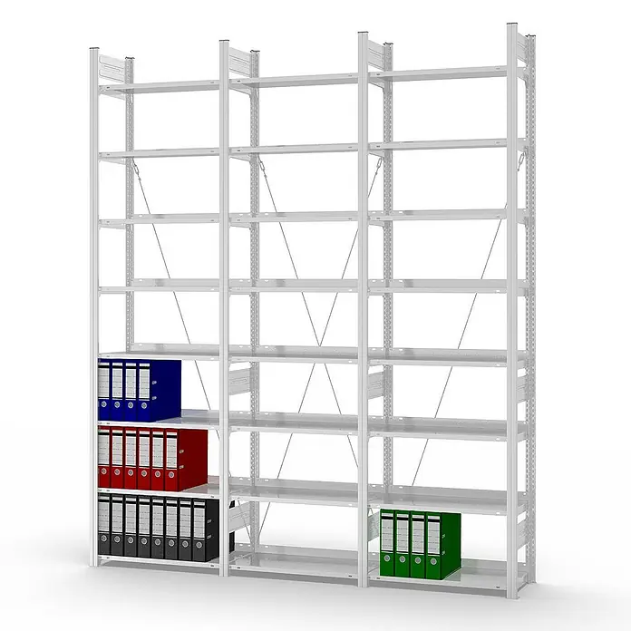 Proregal Aktenregal MAGNUS Stecksystem - H x B x T: 270 x 75 x 30 cm, Traglast pro Boden: 60 kg, Anzahl Böden: 8 Stk., Stecken, Lichtgrau