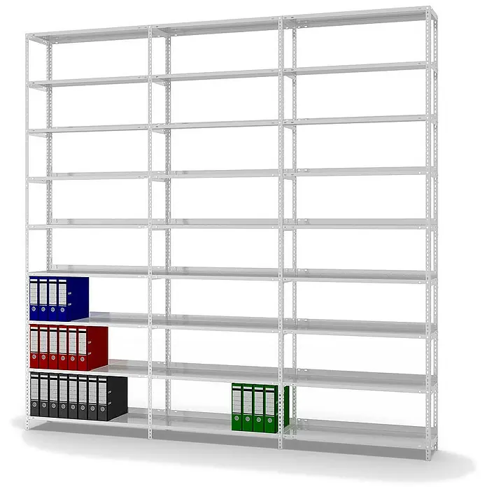 Proregal Aktenregal MAGNUS Schraubsystem - H x B x T: 290 x 100 x 30 cm, Traglast pro Boden: 60 kg, Anzahl Böden: 9 Stk., Schrauben, Lichtgrau