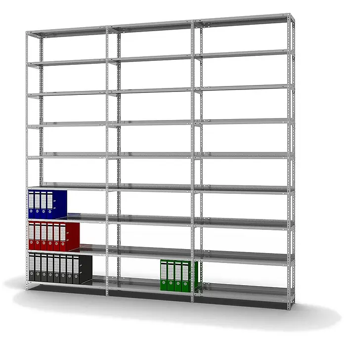 Proregal Aktenregal MAGNUS Schraubsystem - H x B x T: 290 x 100 x 30 cm, Traglast pro Boden: 60 kg, Anzahl Böden: 9 Stk., Schrauben, Verzinkt