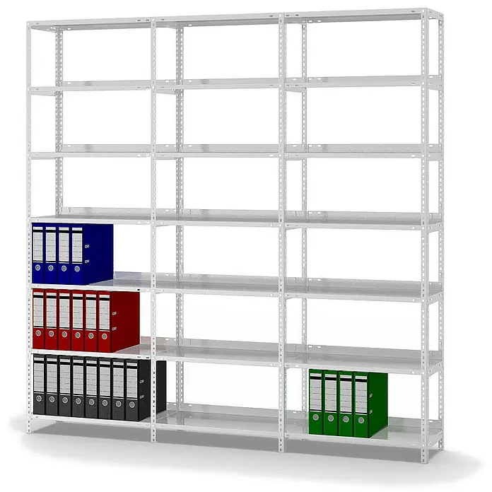 Proregal Aktenregal MAGNUS Schraubsystem - H x B x T: 220 x 75 x 30 cm, Traglast pro Boden: 60 kg, Anzahl Böden: 7 Stk., Schrauben, Lichtgrau