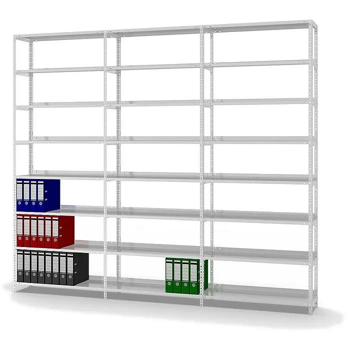 Proregal Aktenregal MAGNUS Schraubsystem - H x B x T: 255 x 100 x 30 cm, Traglast pro Boden: 60 kg, Anzahl Böden: 8 Stk., Schrauben, Lichtgrau