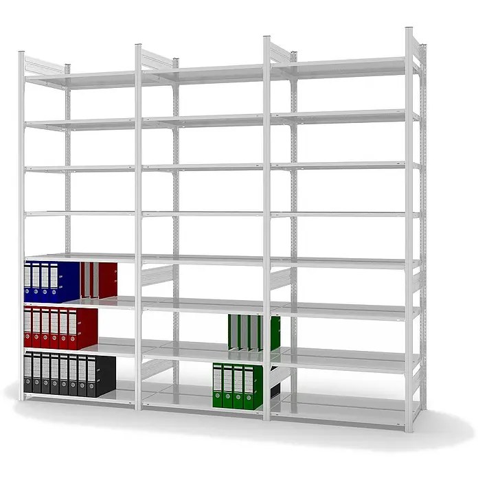 Proregal Aktenregal MAGNUS Stecksystem - H x B x T: 270 x 100 x 60 cm, Traglast pro Boden: 90 kg, Anzahl Böden: 8 Stk., Stecken, Lichtgrau