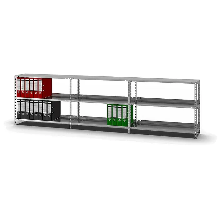 Aktenregal Schraubsystem MAGNUS Made in Germany | Grundregal | HxBxT 80x100x30cm | 3 Ebenen | Fachlast 60kg | mit Deckboden | Einseitig nutzbar | Verzinkt - 