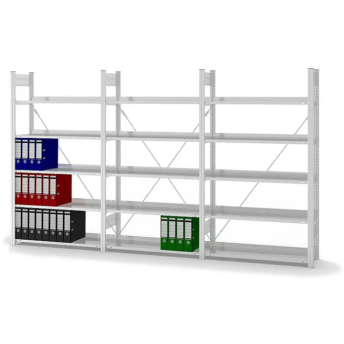 Proregal Aktenregal MAGNUS Stecksystem - H x B x T: 175 x 100 x 30 cm, Traglast pro Boden: 60 kg, Anzahl Böden: 5 Stk., Stecken, Lichtgrau
