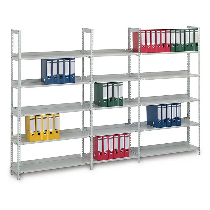 Proregal Aktenregal MAGNUS Schraubsystem - H x B x T: 290 x 75 x 30 cm, Traglast pro Boden: 60 kg, Anzahl Böden: 8 Stk., Schrauben, Lichtgrau