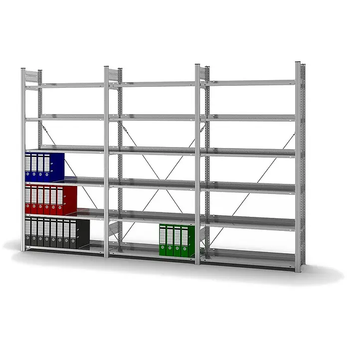 Proregal Aktenregal MAGNUS Stecksystem - H x B x T: 200 x 100 x 30 cm, Traglast pro Boden: 60 kg, Anzahl Böden: 6 Stk., Stecken, Verzinkt