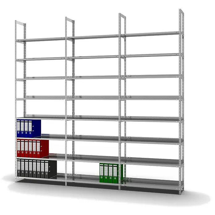 Proregal Aktenregal MAGNUS Schraubsystem - H x B x T: 290 x 100 x 30 cm, Traglast pro Boden: 60 kg, Anzahl Böden: 8 Stk., Schrauben, Verzinkt