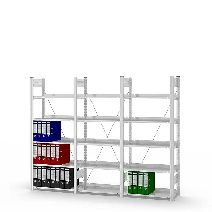Proregal Aktenregal MAGNUS Stecksystem - H x B x T: 175 x 75 x 30 cm, Traglast pro Boden: 60 kg, Anzahl Böden: 5 Stk., Stecken, Lichtgrau