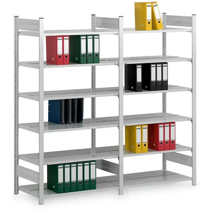 Proregal Aktenregal MAGNUS Stecksystem - H x B x T: 200 x 100 x 60 cm, Traglast pro Boden: 90 kg, Anzahl Böden: 6 Stk., Stecken, Lichtgrau
