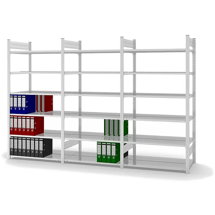 Proregal Aktenregal MAGNUS Stecksystem - H x B x T: 200 x 100 x 60 cm, Traglast pro Boden: 90 kg, Anzahl Böden: 6 Stk., Stecken, Lichtgrau
