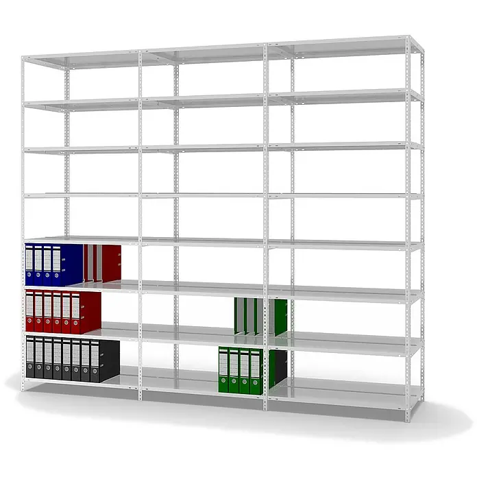 Proregal Aktenregal MAGNUS Schraubsystem - H x B x T: 255 x 100 x 60 cm, Traglast pro Boden: 90 kg, Anzahl Böden: 8 Stk., Schrauben, Lichtgrau