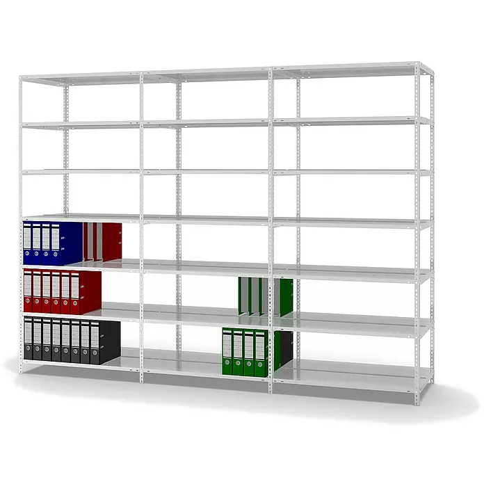 Proregal Aktenregal MAGNUS Schraubsystem - H x B x T: 220 x 100 x 60 cm, Traglast pro Boden: 90 kg, Anzahl Böden: 7 Stk., Schrauben, Lichtgrau