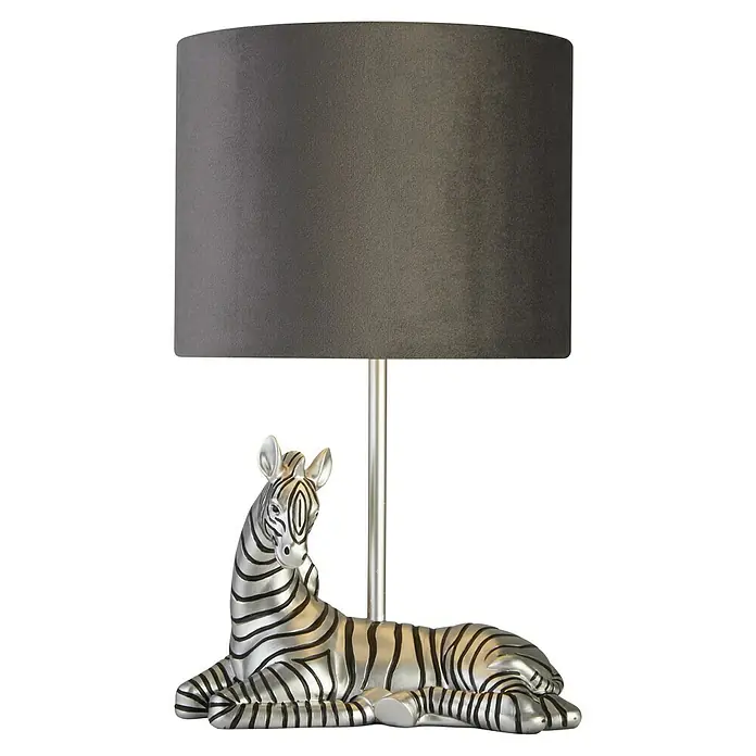 Searchlight Tischleuchte Zebra - 7 W, L x B x H: 20 x 20 x 35 cm, Silber, Schwarz, E27 - Diese Tischleuchte präsentiert sich mit einem Lampenfuß in Zebraform und einem schlichten, grauen Lampenschirm. Stilvolle Akzentbeleuchtung!