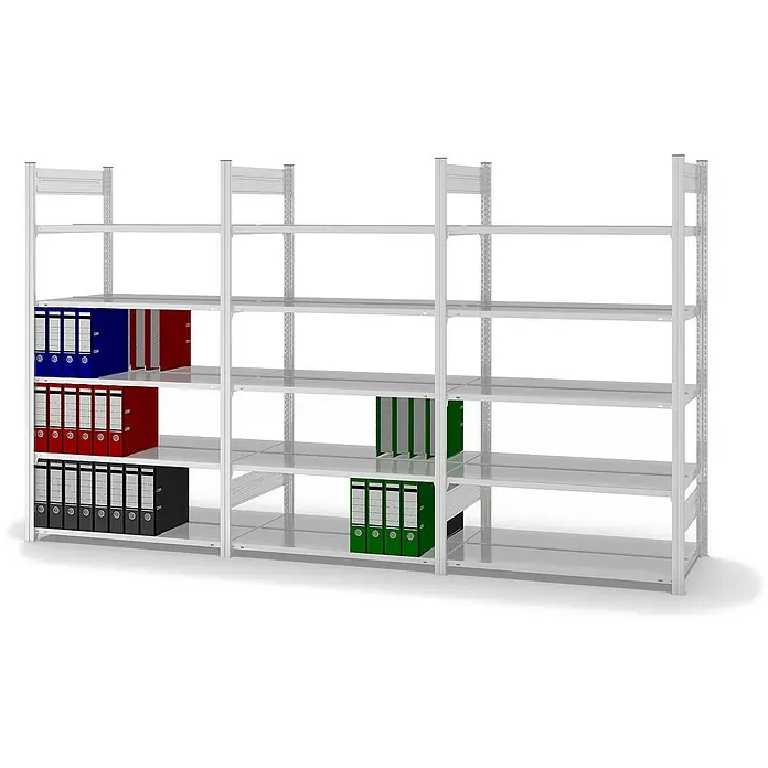 Proregal Aktenregal MAGNUS Stecksystem - H x B x T: 175 x 100 x 60 cm, Traglast pro Boden: 90 kg, Anzahl Böden: 5 Stk., Stecken, Lichtgrau