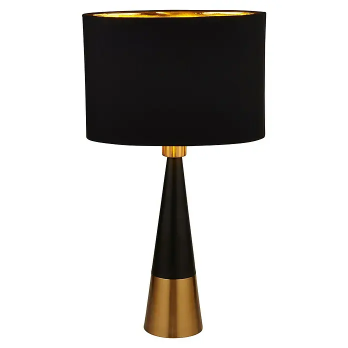 Searchlight Tischleuchte Chloe - 60 W, L x B x H: 32,5 x 18,5 x 58,5 cm, Schwarz/ Gold, E27 - Elegante Tischleuchte mit einem schwarzen Lampenschirm und einem goldenen Sockel, die jedem Raum einen Hauch von Luxus verleiht.