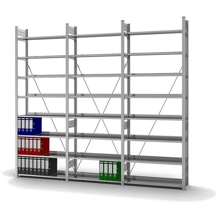Proregal Aktenregal MAGNUS Stecksystem - H x B x T: 270 x 100 x 30 cm, Traglast pro Boden: 60 kg, Anzahl Böden: 8 Stk., Stecken, Verzinkt