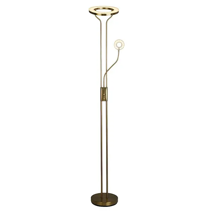 Searchlight LED-Stehleuchte Mother & Child - 25 W, Höhe: 193 cm, Bronze - Elegante Stehlampe mit doppelter Ringstruktur und Messingoberfläche. Das perfekte Lichtelement für modernes Wohnen.