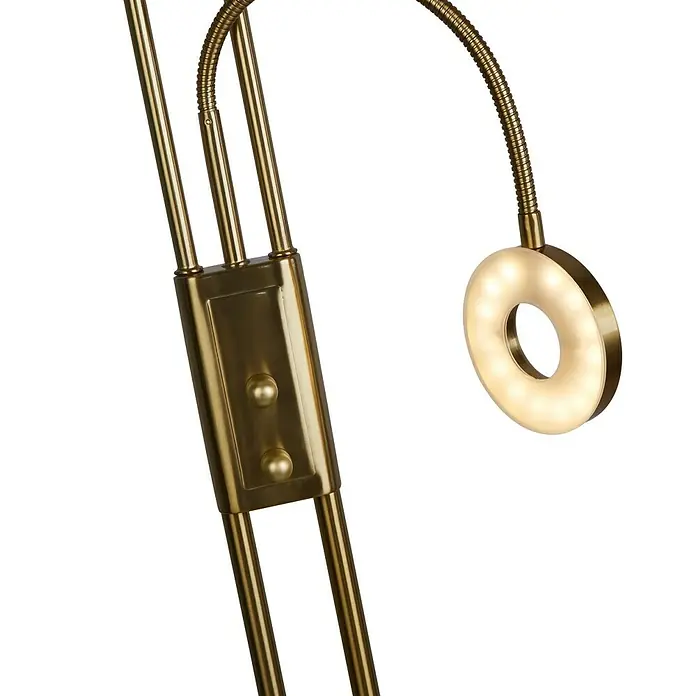 Searchlight LED-Stehleuchte Mother & Child - 25 W, Höhe: 193 cm, Bronze - Nahaufnahme einer Messinglampe mit ringförmigem LED-Licht, die modernes Design und funktionale Beleuchtung vereint.