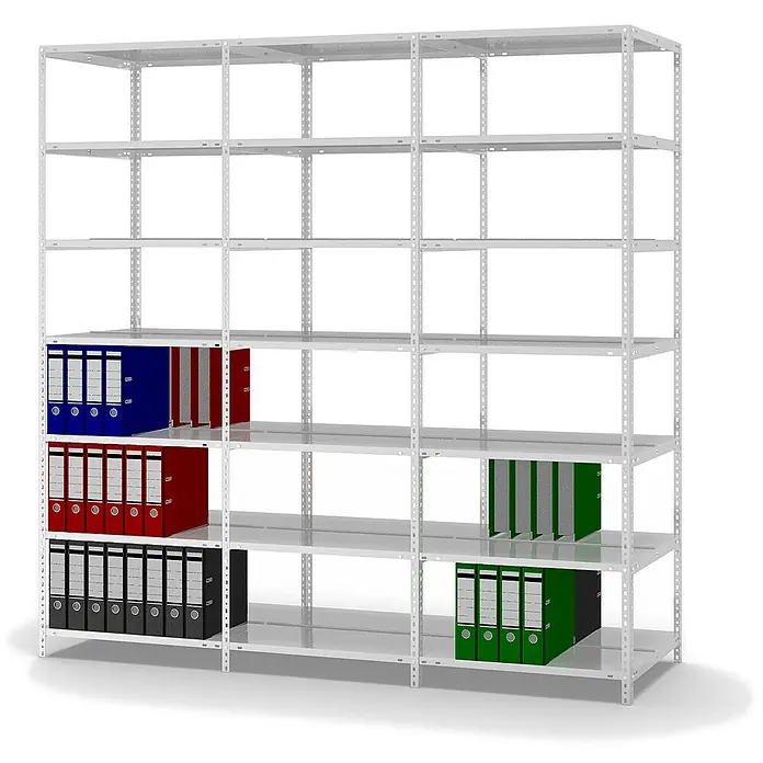 Proregal Aktenregal MAGNUS Schraubsystem - H x B x T: 220 x 75 x 60 cm, Traglast pro Boden: 90 kg, Anzahl Böden: 7 Stk., Schrauben, Lichtgrau