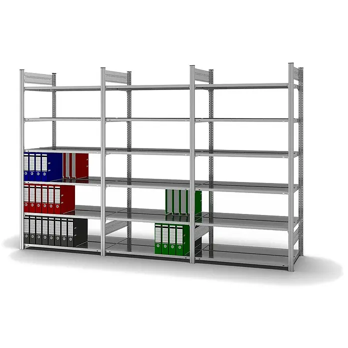 Proregal Aktenregal MAGNUS Stecksystem - H x B x T: 200 x 100 x 60 cm, Traglast pro Boden: 90 kg, Anzahl Böden: 6 Stk., Stecken, Verzinkt